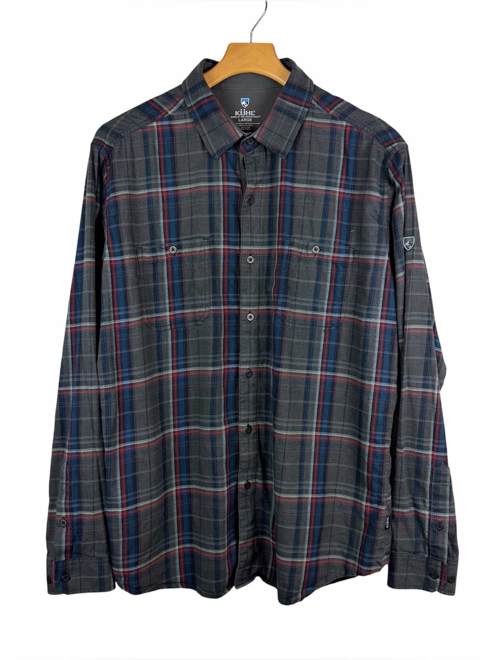 Kuhl Gray Plaid Fugitive Flannel Long Sleeve Button Up Shirt Large